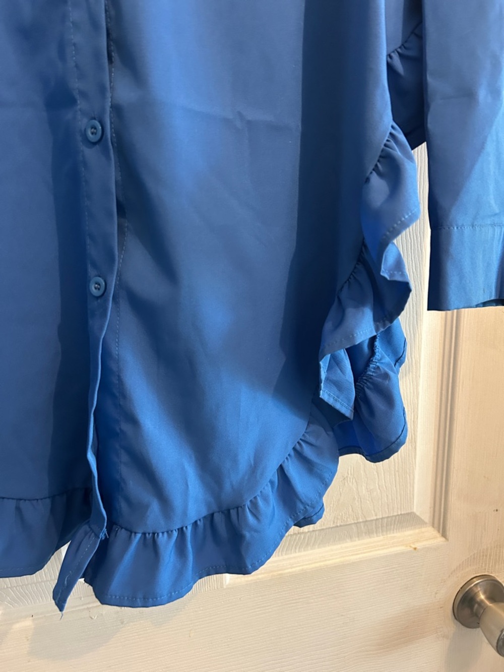 Blue Ruffle Hem Button-Front Tunic - Picture 2 of 3